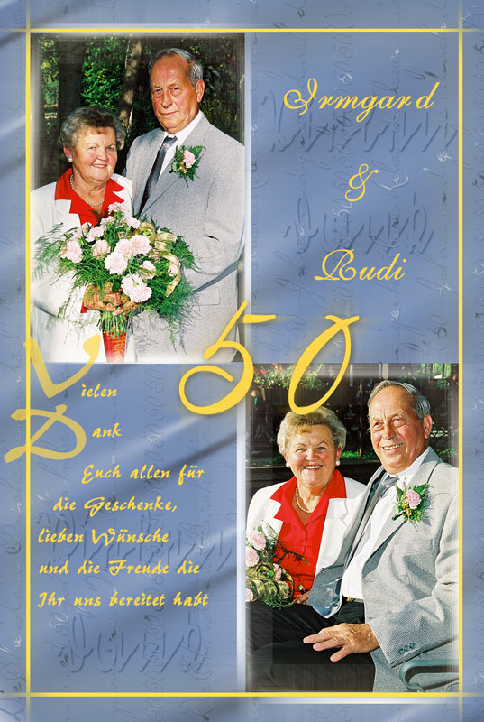 Dankeskarten & Danksagungen Goldene Hochzeit mit zwei Fotos des goldenen Hochzeitspaares
